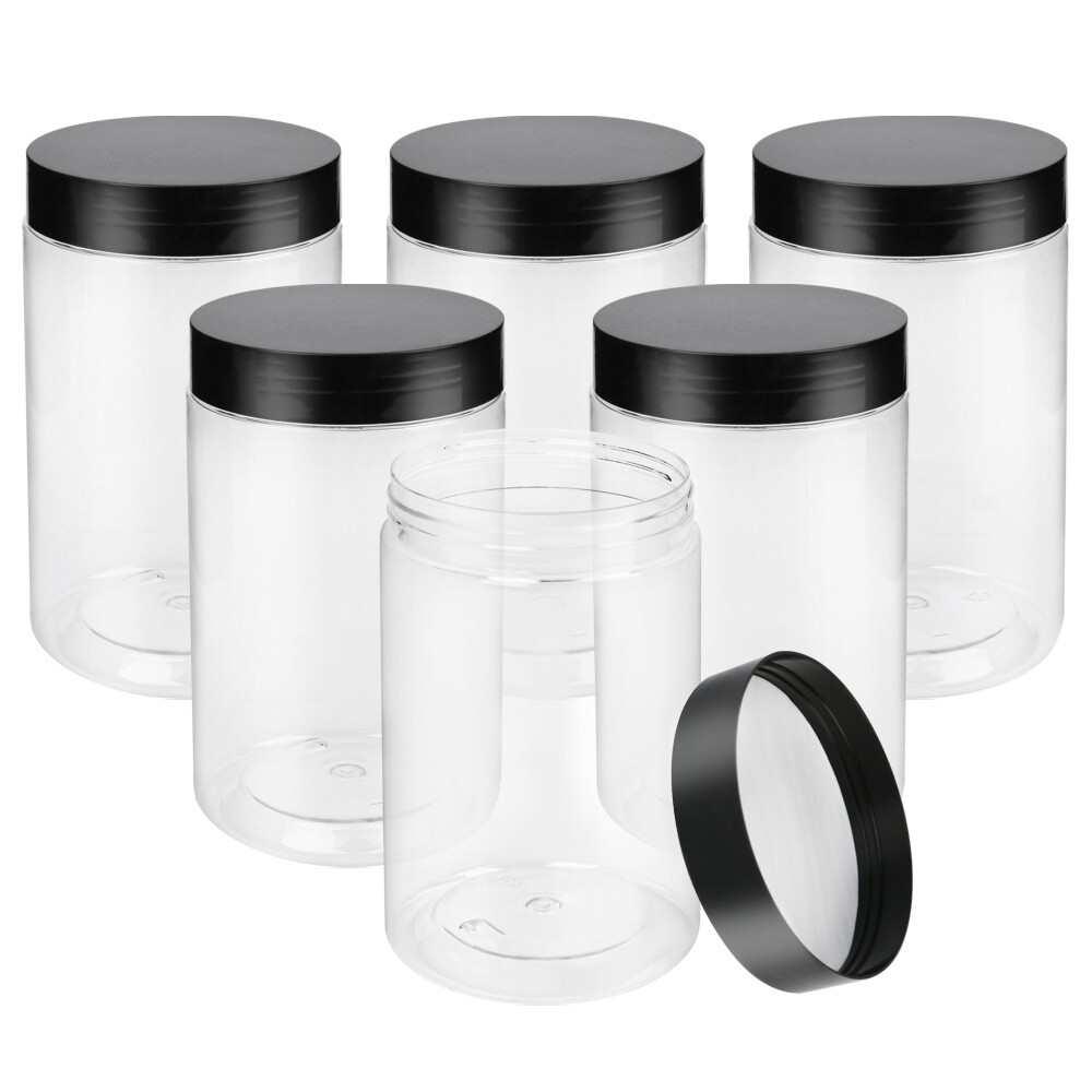 6 PACK 27oz Clear Plastic Jars with Screw On Lids Empty Food Storage Containers