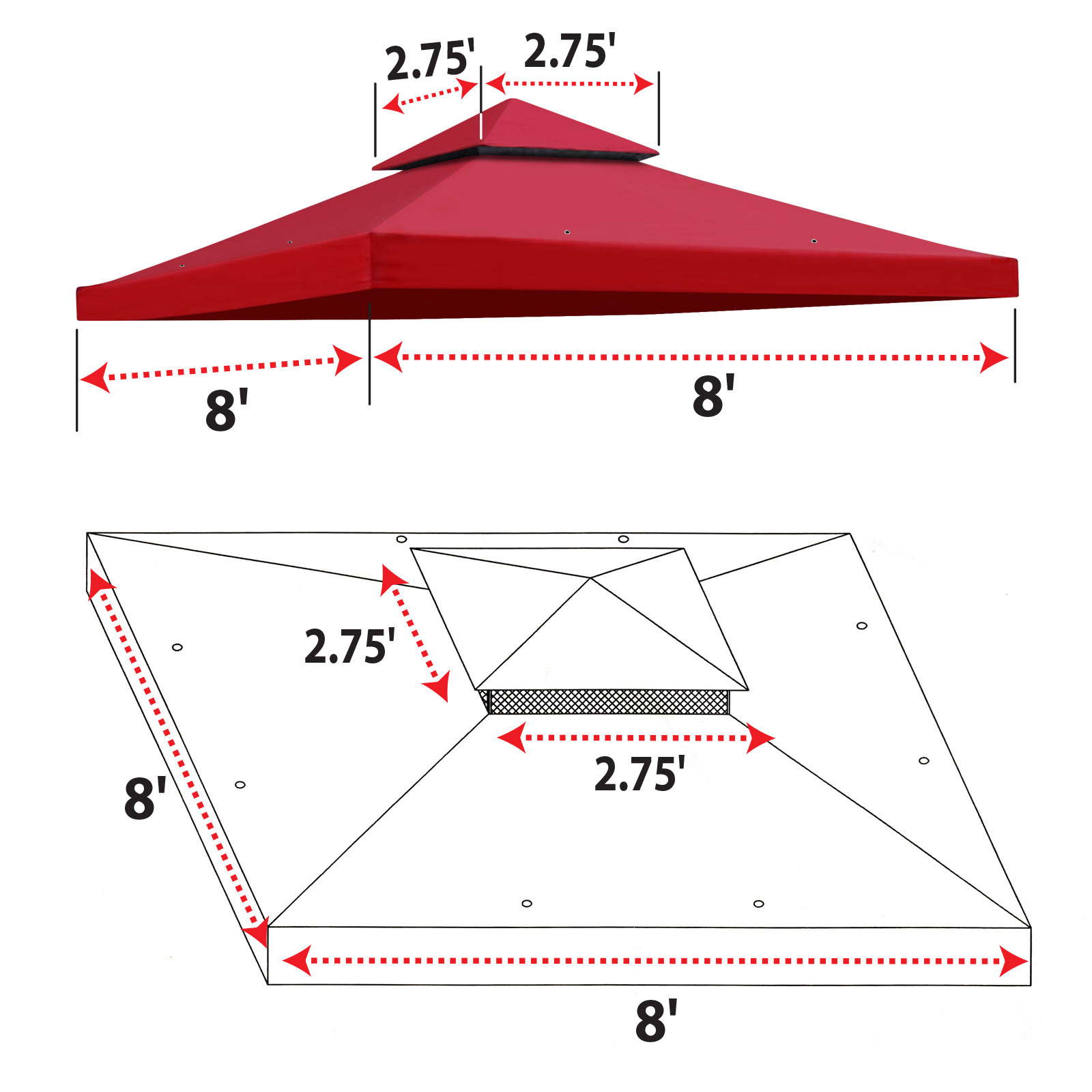 8'x8' Double Tier Gazebo Replacement Canopy Polyester Water-repellent Cover