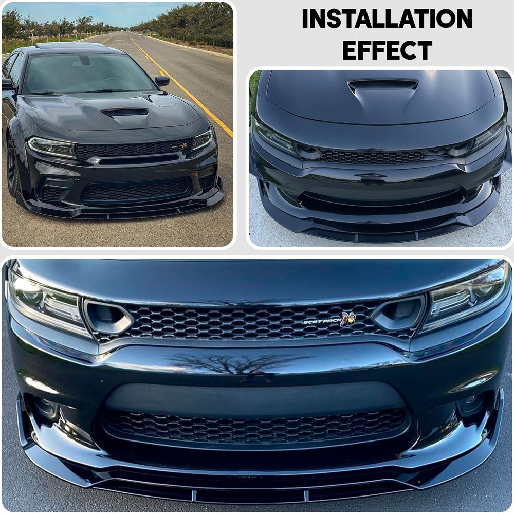 For Dodge Charger SRT 2015-2023 V2 Style Glossy Black Front Bumper Lip Splitter
