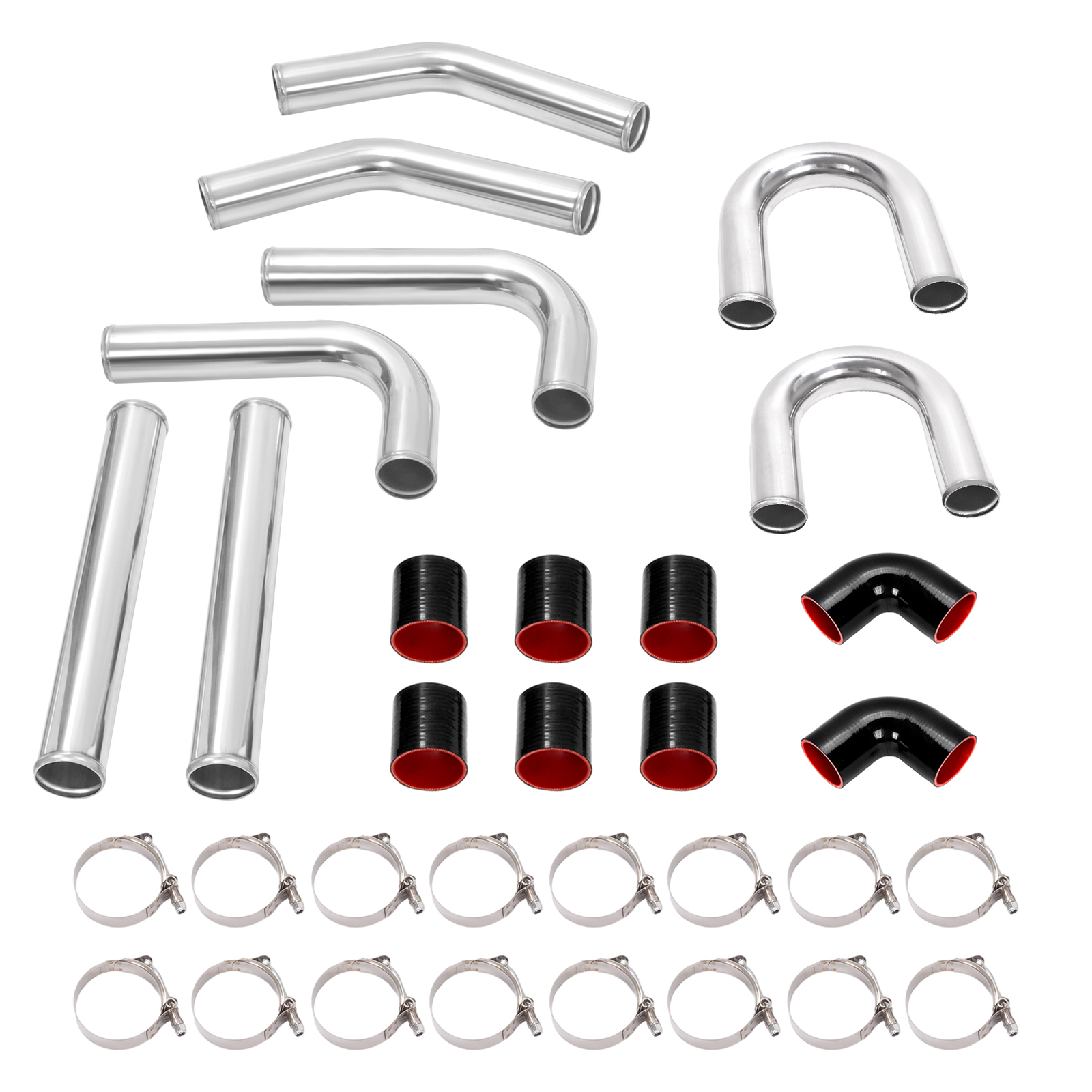 2.5 Inch 64mm Aluminum Universal Intercooler Turbo Piping Pipe Kit+Blk Red Hose