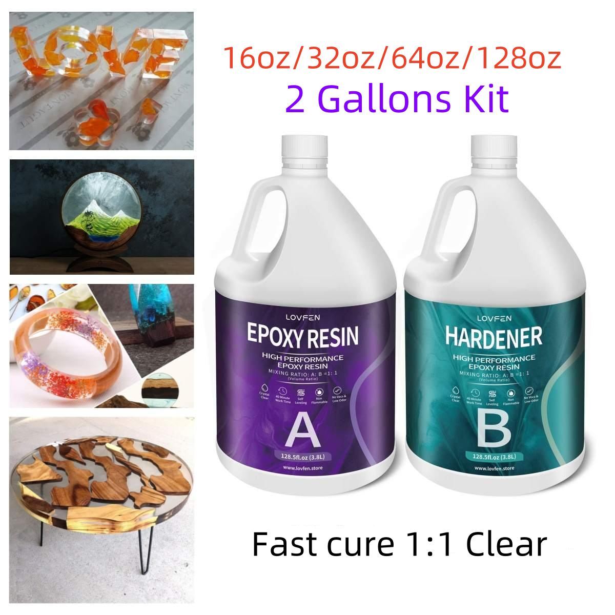 Ultra Clear Epoxy Resin - 16oz 32oz 64oz 128oz 2 Gallons - Fast Cure 1:1 AB Kit