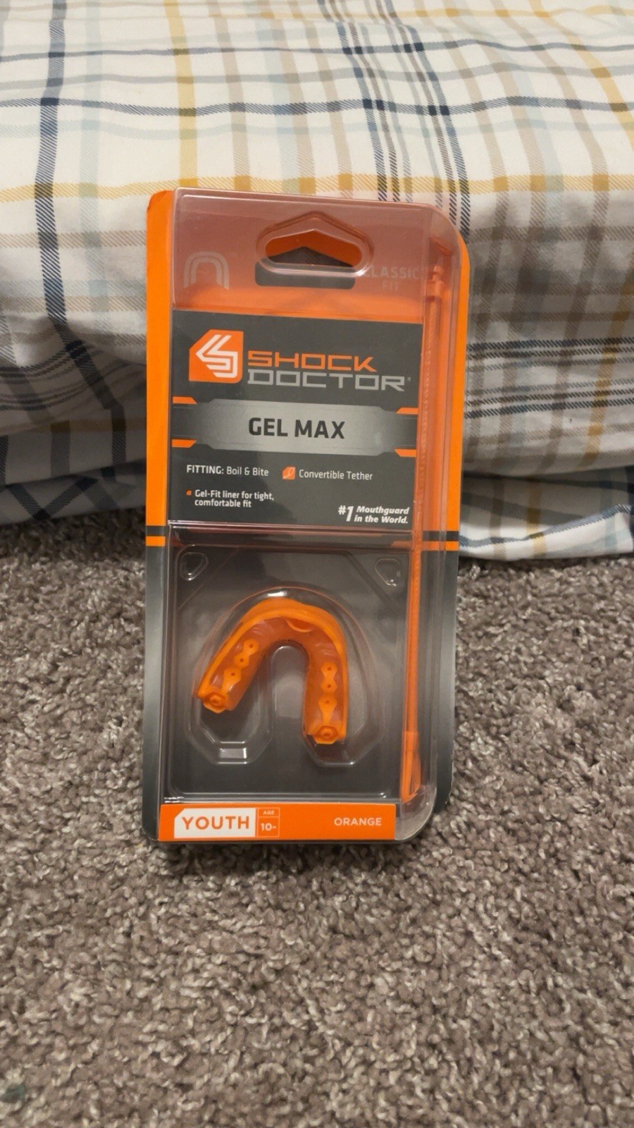Shock Doctor Gel Max Youth Mouthguard Orange Boil-and-Bite Tether