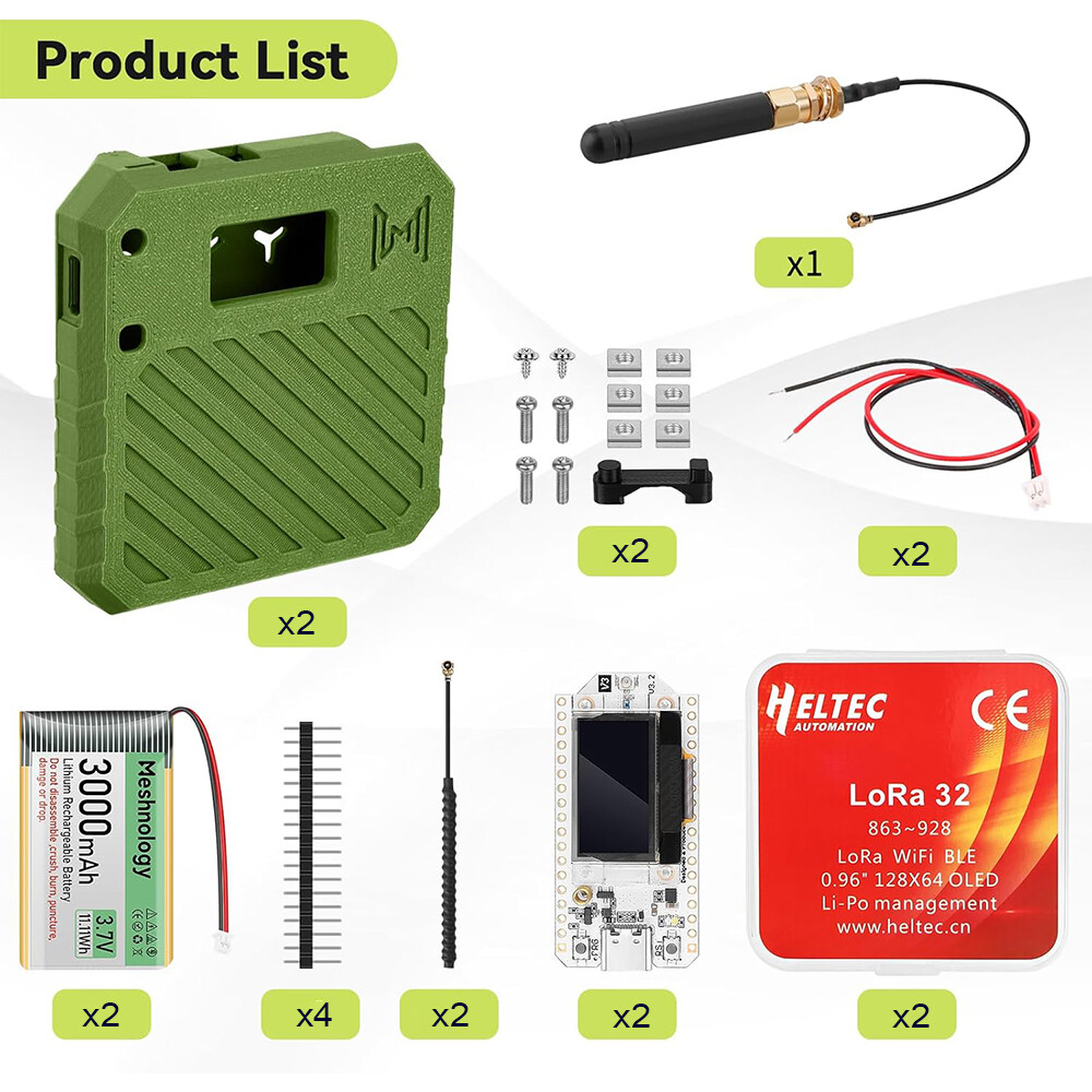 2Sets ESP32 LoRa V3 Development Board + 915MHz Antennas +Battery+Meshtastic Case