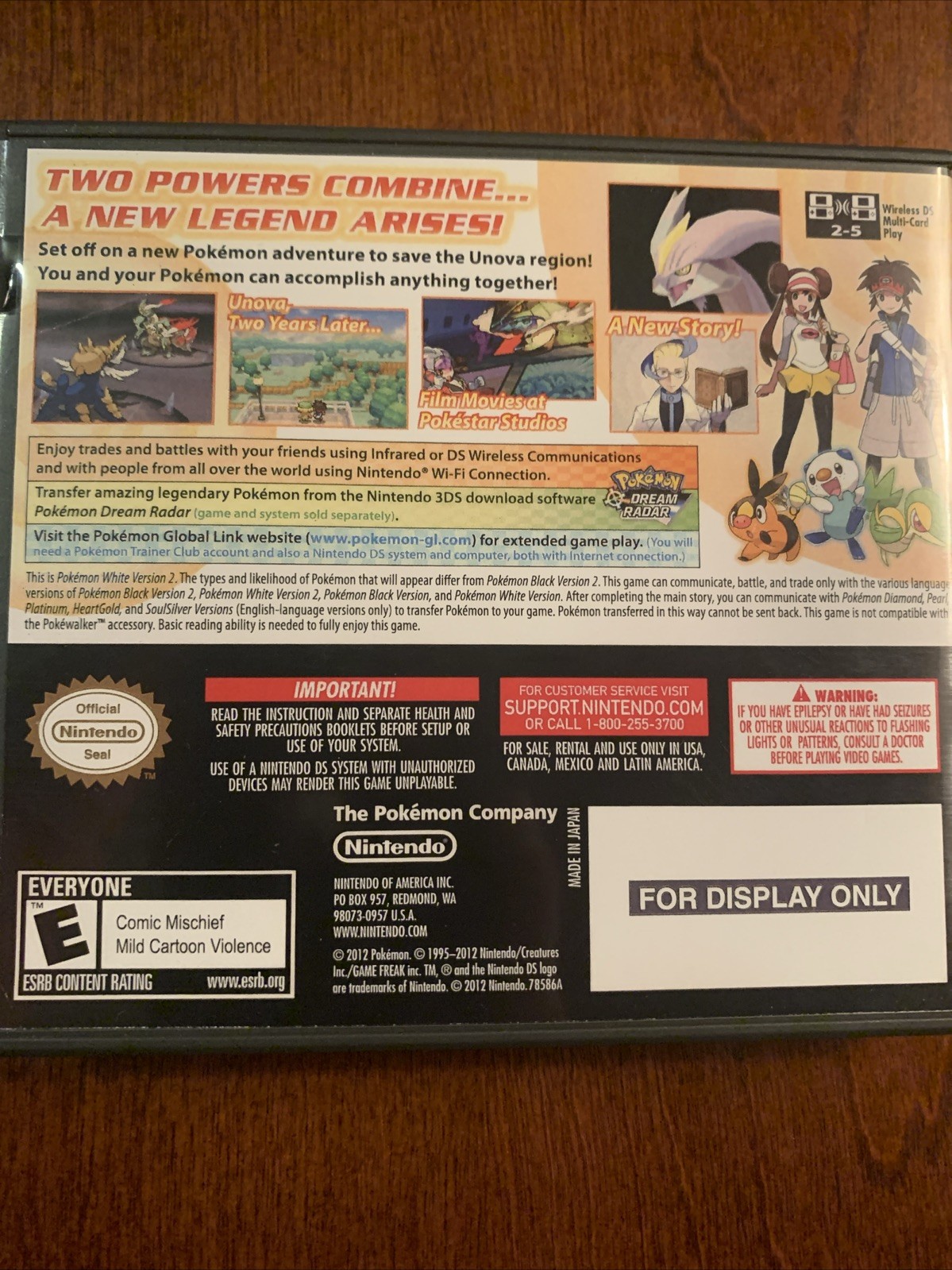 Pokemon White Version 2 Nintendo DS Replacement Case Only NO GAME Display Only