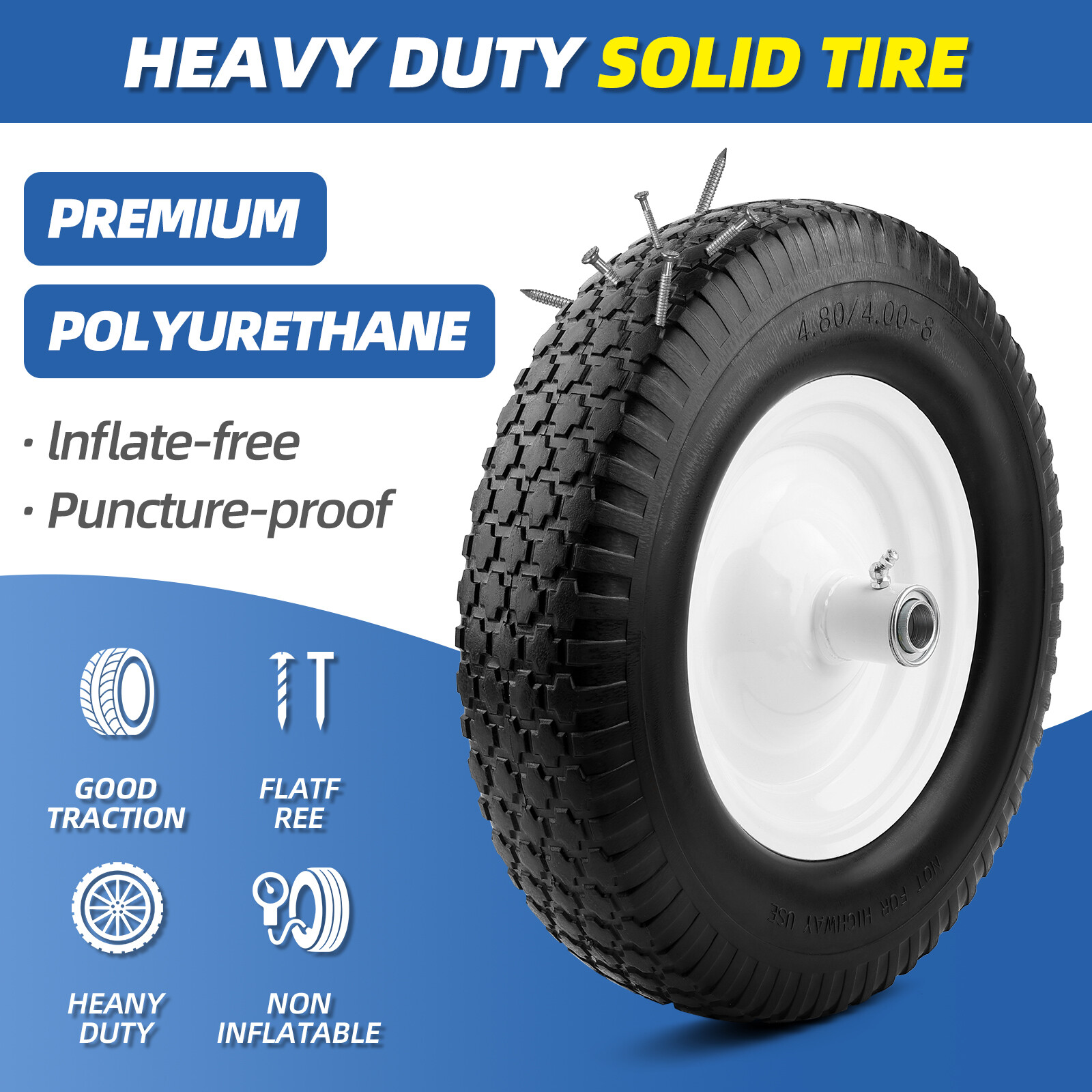 16-inch Flat Free Wheel Barrow Tire - NEVER HAVE A FLAT AGAIN - FREE SHIPPING