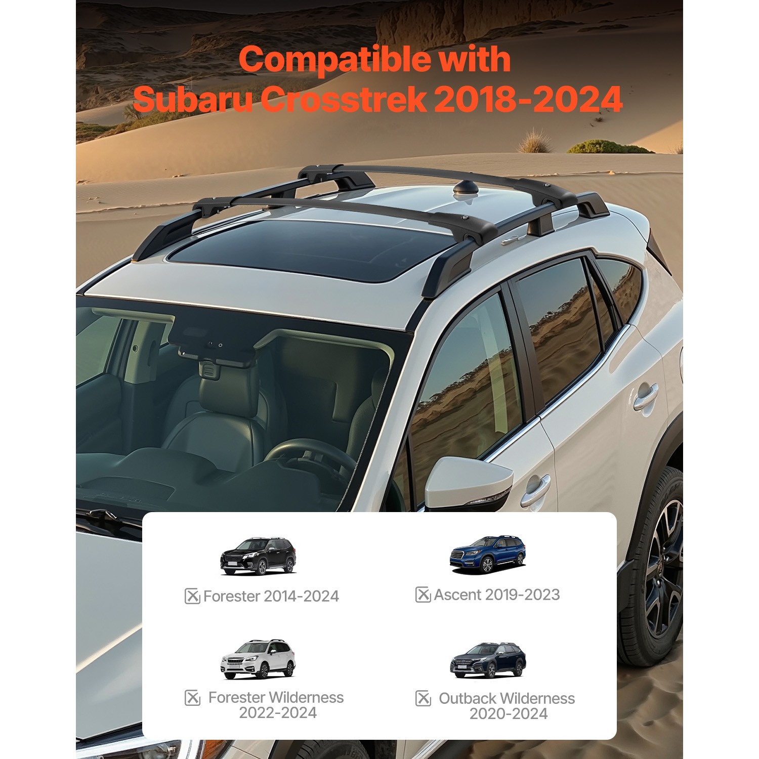 Roof Rack Cross Bars for Subaru Crosstrek 2018-2024 200lbs Aluminum
