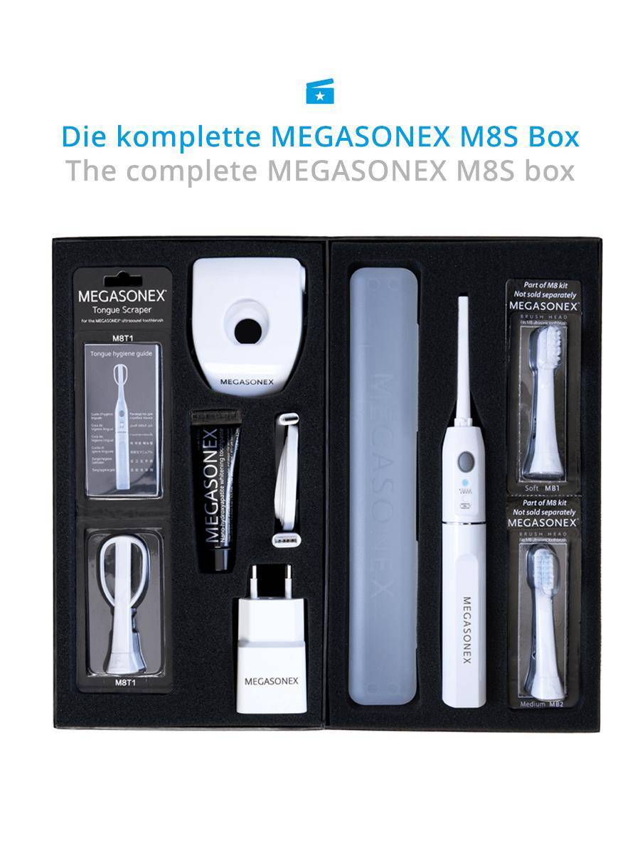 MEGASONEX M8 S Ultrasonic Toothbrush Set - With 2 Vibration Levels