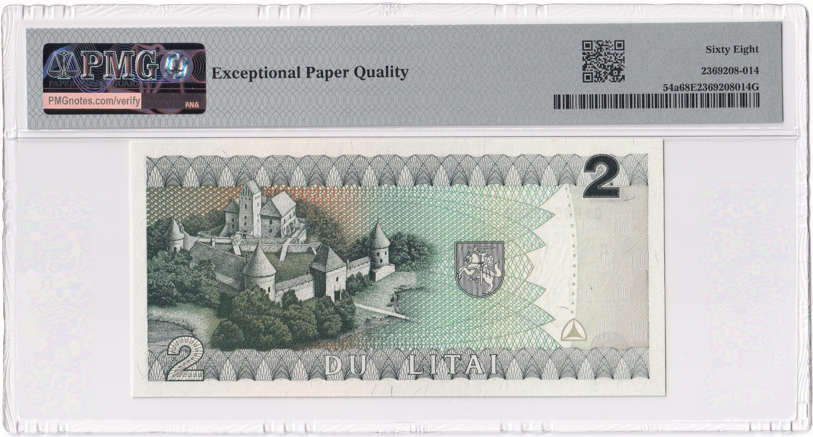 LITHUANIA-2 LITAI-1993 (ND 1994)-PICK 54a-#6541092 **PMG 68 EPQ SUPERB GEM UNC**