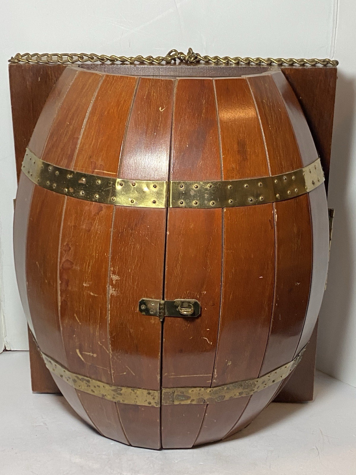 Vintage MCM Wood  Barrel Bar Liquor Cabinet Man Cave She Shed