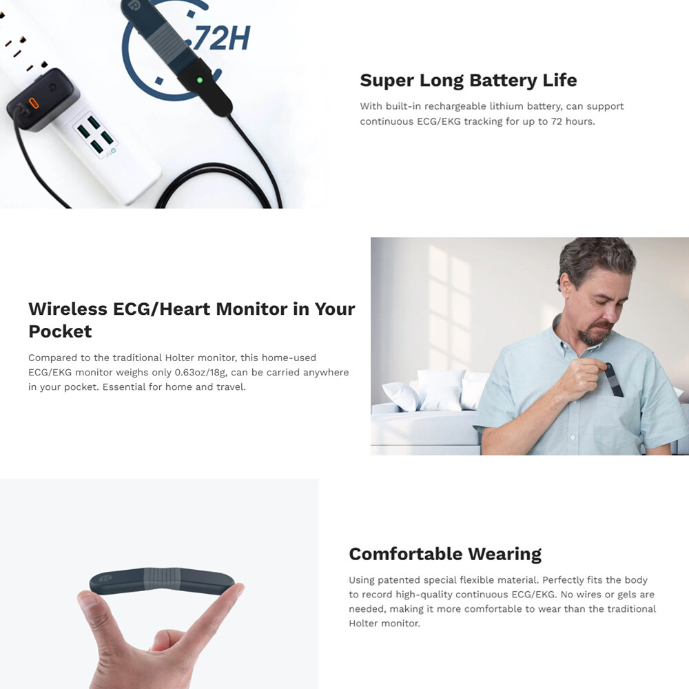 24 hours ECG/EKG Holter Monitor System with AI analysis Detects Afib PC Software