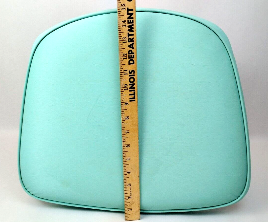 1963 Daystrom Atomic MCM Aqua Blue Vinyl Foot Stool 14" Tapered Peg Leg Gold Tip