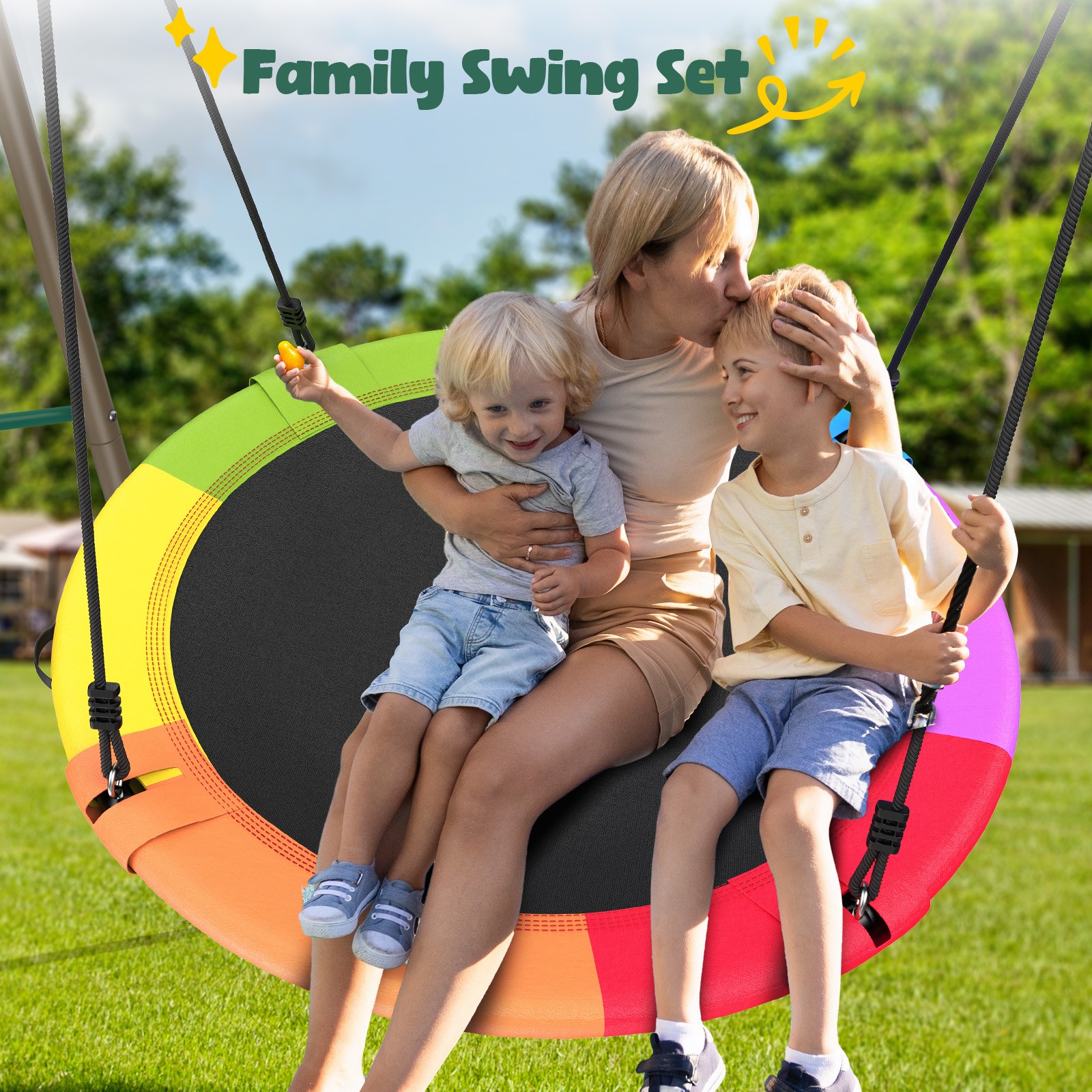 Hapfan 50" Saucer Swing with Frame 500lbs Heavy Duty Swing Sets for Kids Backyar