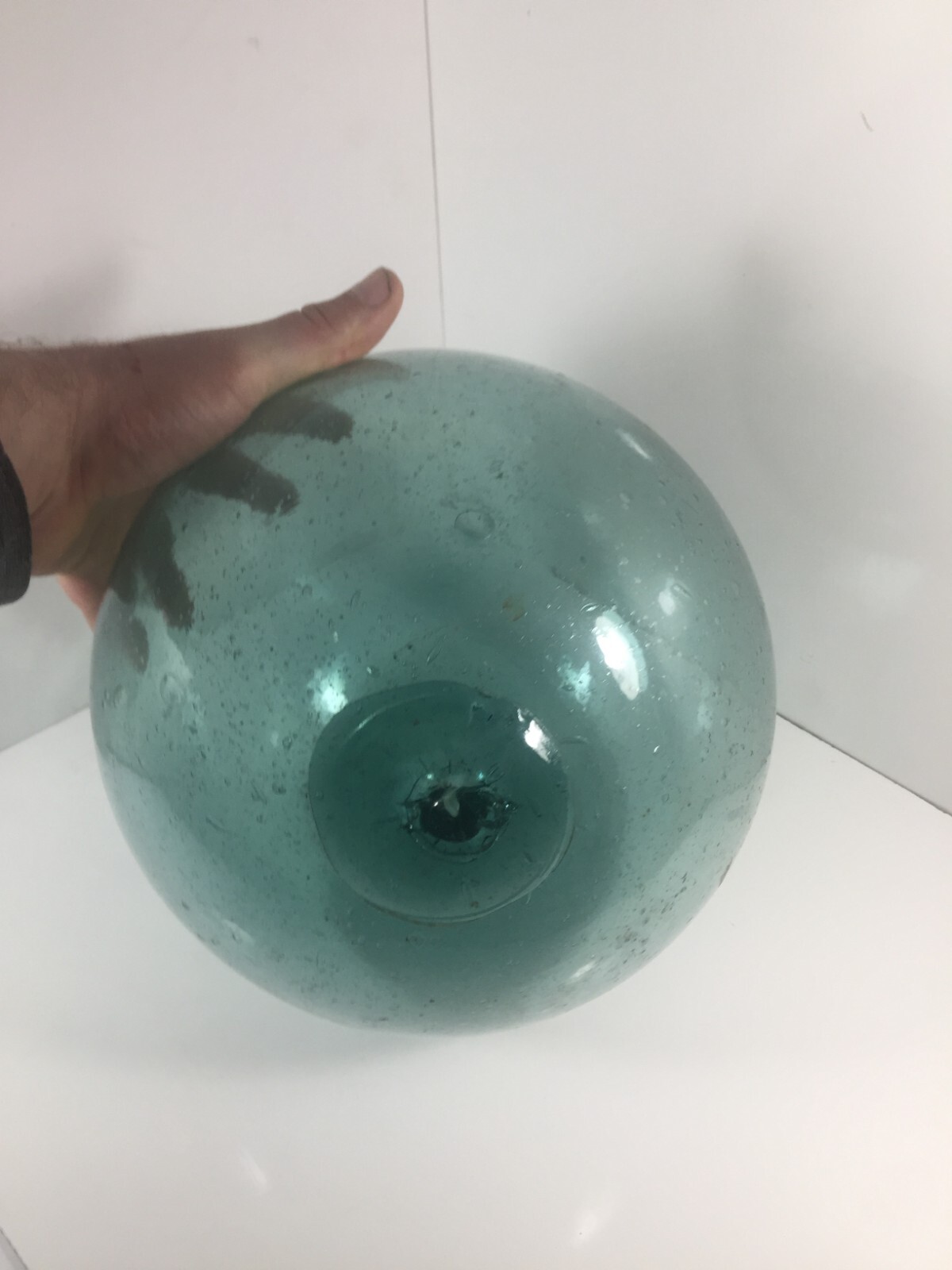 Antique Japanese Glass Extra Large 33" Circumference Fishing Float Blue Green
