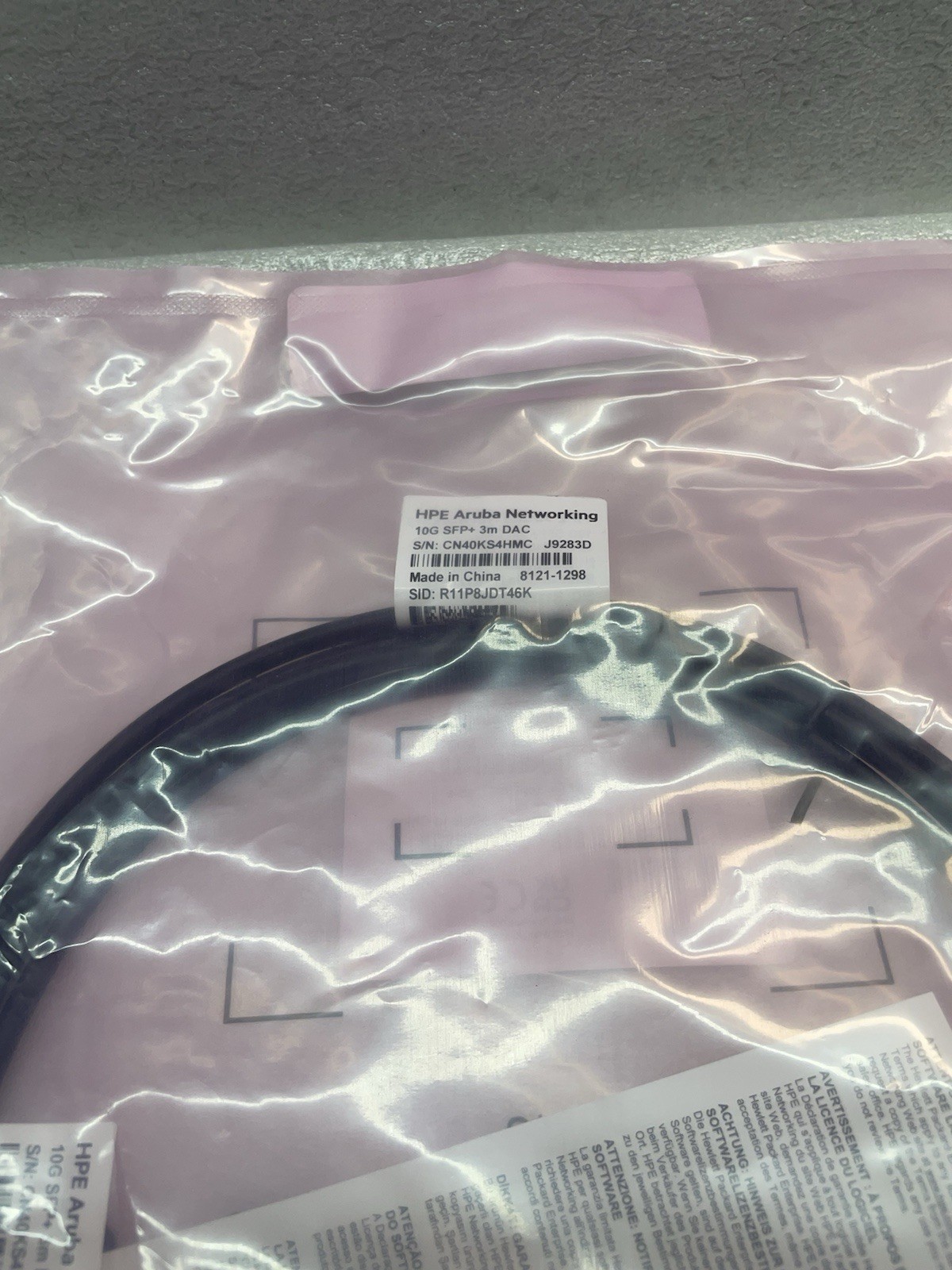 New Genuine HPE Aruba J9283D 10G SFP+ DAC Cable 3M 8121-1298