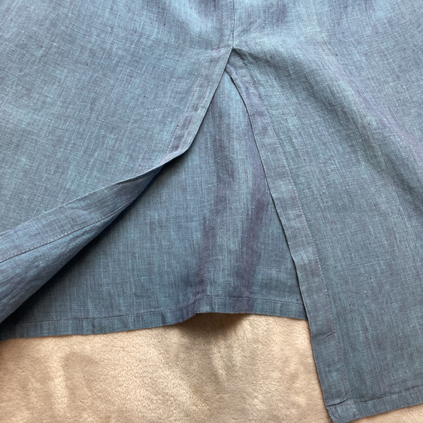 Vintage Timbuktu Station Womens 100% Linen Skirt 1/M Blue Pockets Pull On Maxi