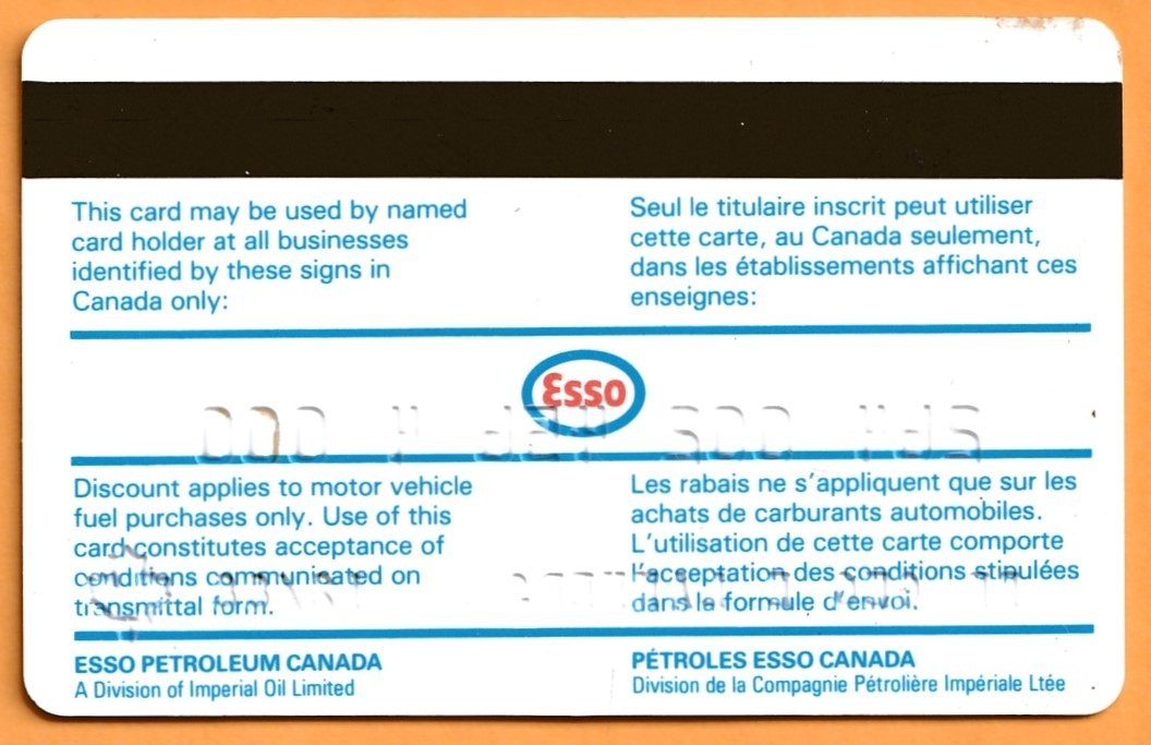Esso Credit Card 1988 Expiration OBSOLETE Canadian Auto Cheque Card tac1