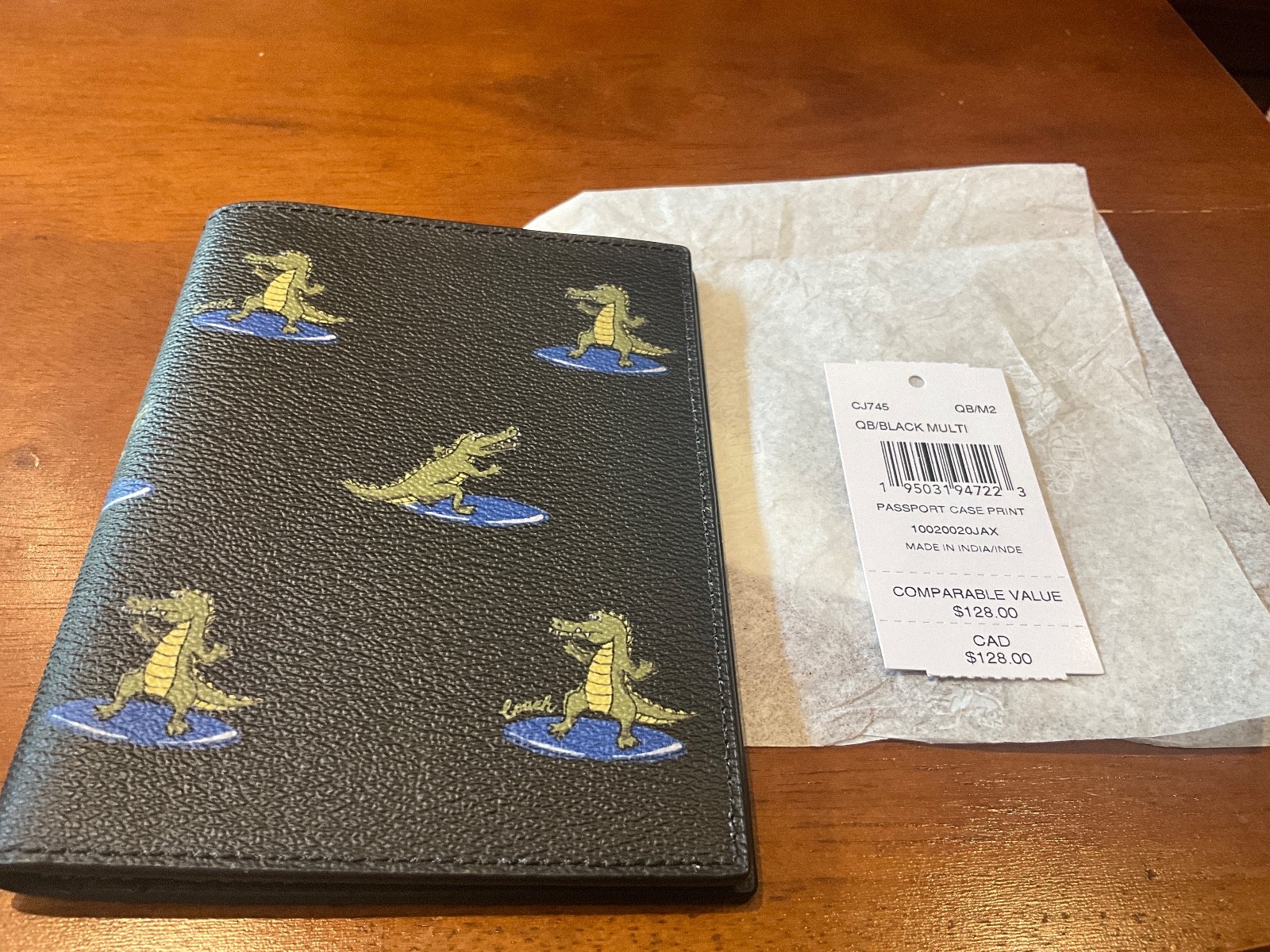 NWT Coach Black Multi Rexy Leather Passport Case /Holder