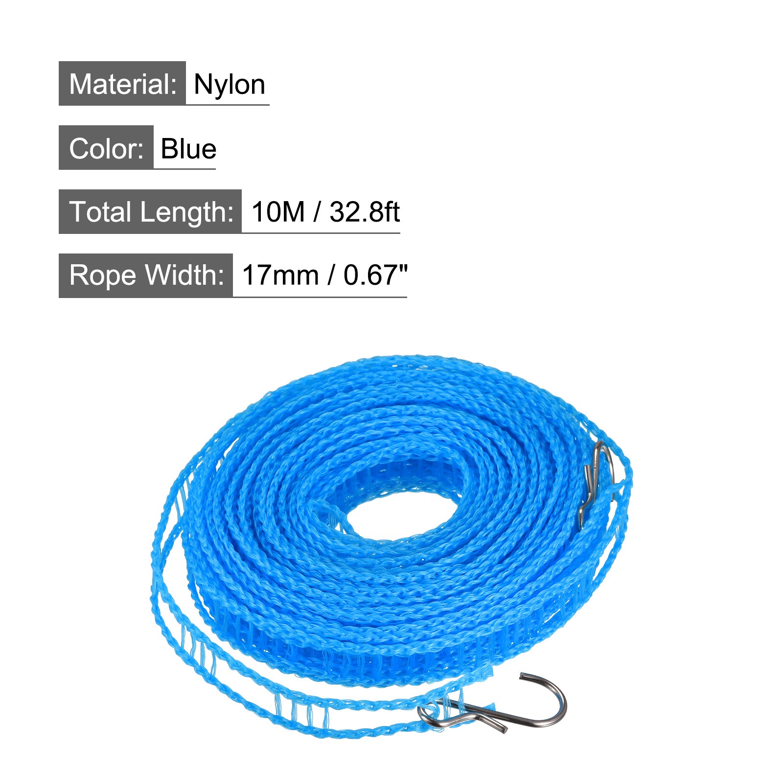 Portable Clothesline 32.8ft Nylon Windproof Non-Slip Washing Line Blue