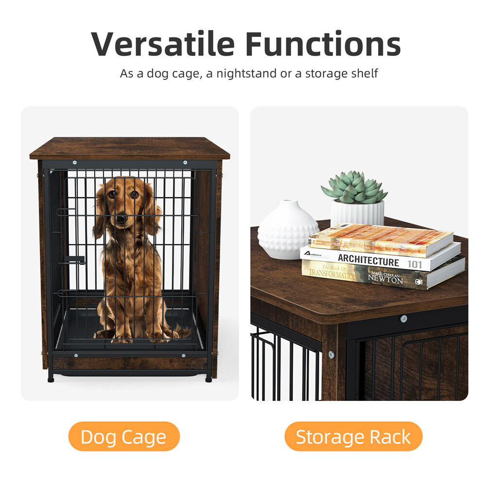 Large Dog Crate Wooden Kennel Heavy Duty Cage with Tray End Table Pet Furniture
