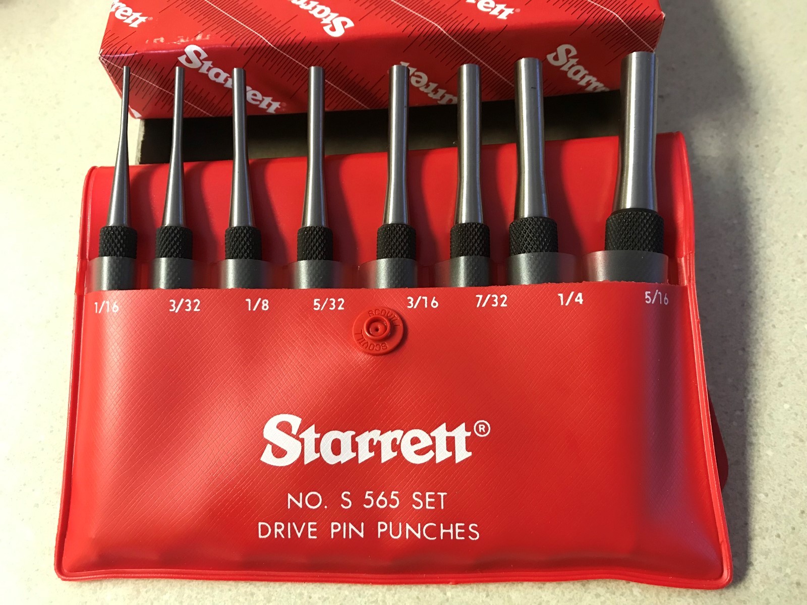 STARRETT 8PC DRIVE PIN PUNCH SET IN CASE #S565PC  #52587