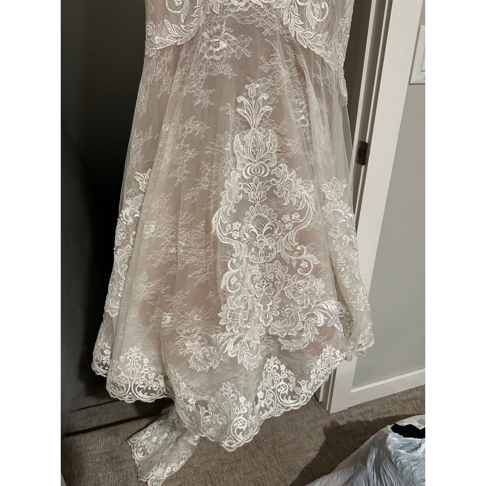 Galina Signature SWG824 Ivory Nude Lace Mermaid Wedding Dress Glitter Tulle