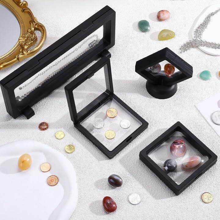 30 Pack 3D Floating Display Stand Frame Case Coin Holder with Base Transparent