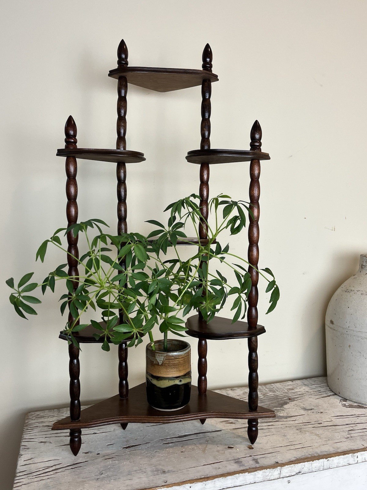 Vintage 1970s Spindle Wooden Corner Curio Display 7 Tiered Display Shelf 24 x 14