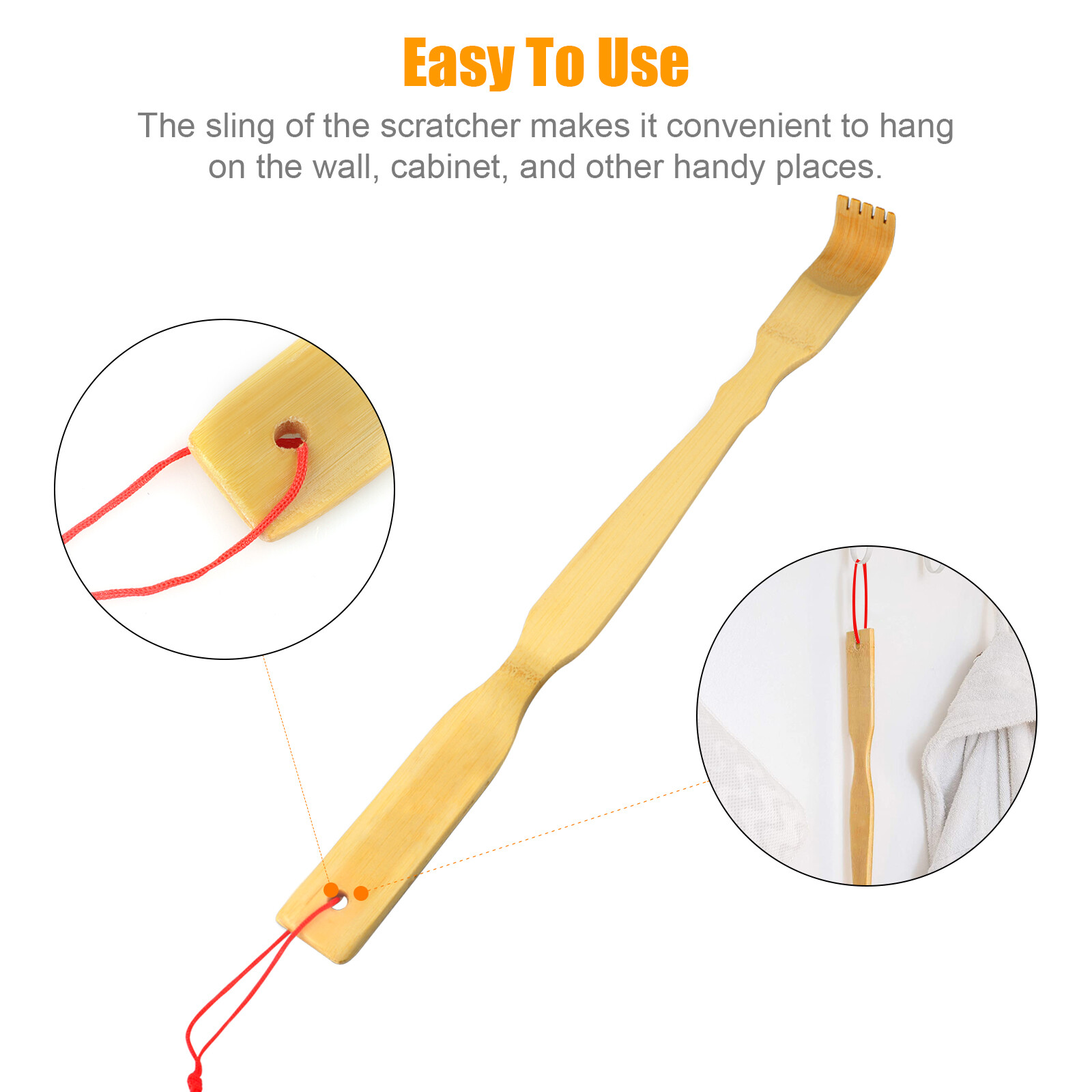 3 Pack Natural Bamboo Back Scratcher Long Reach Pick Itch Relief Tool Portable