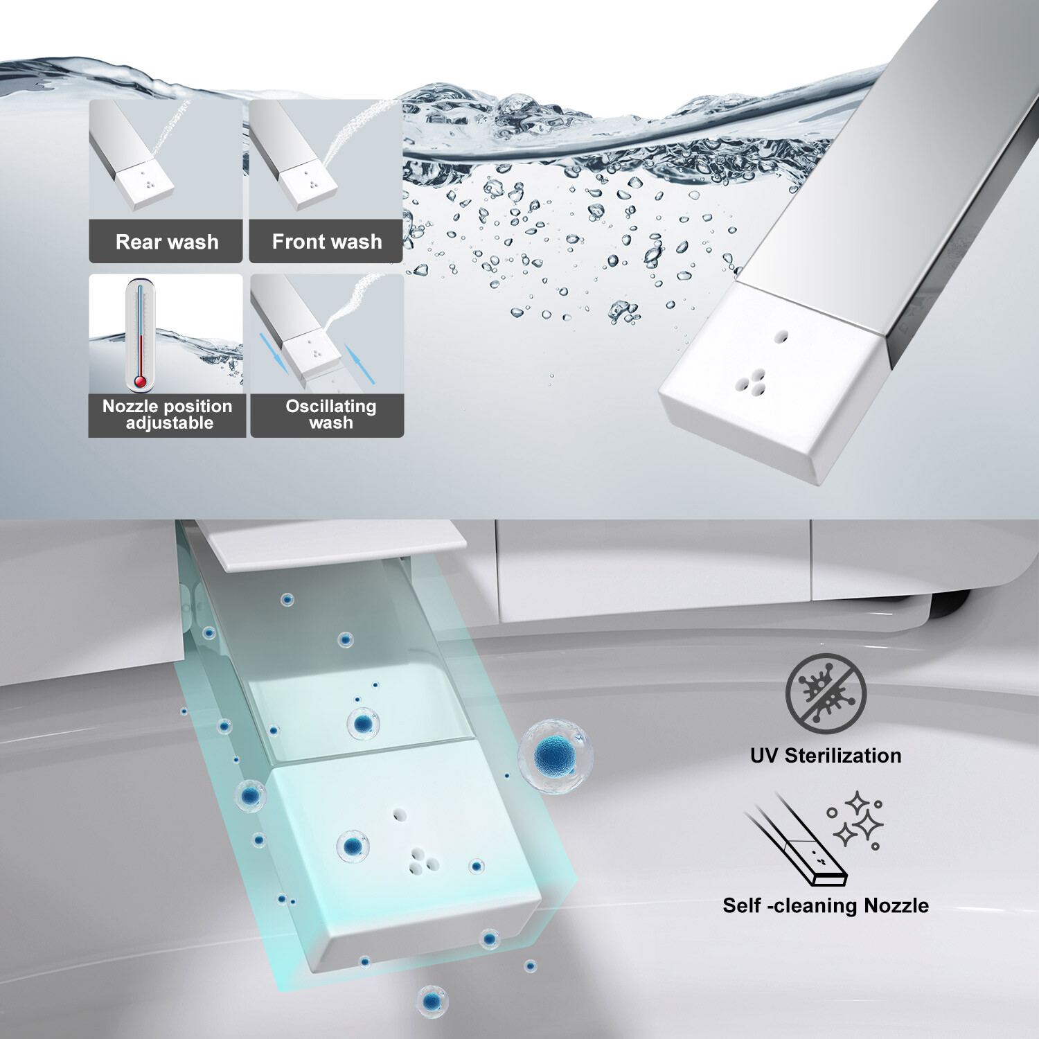 HOROW Smart Toilet Bidet Seat Elongated One Piece Toilet Dryer Auto Open Close