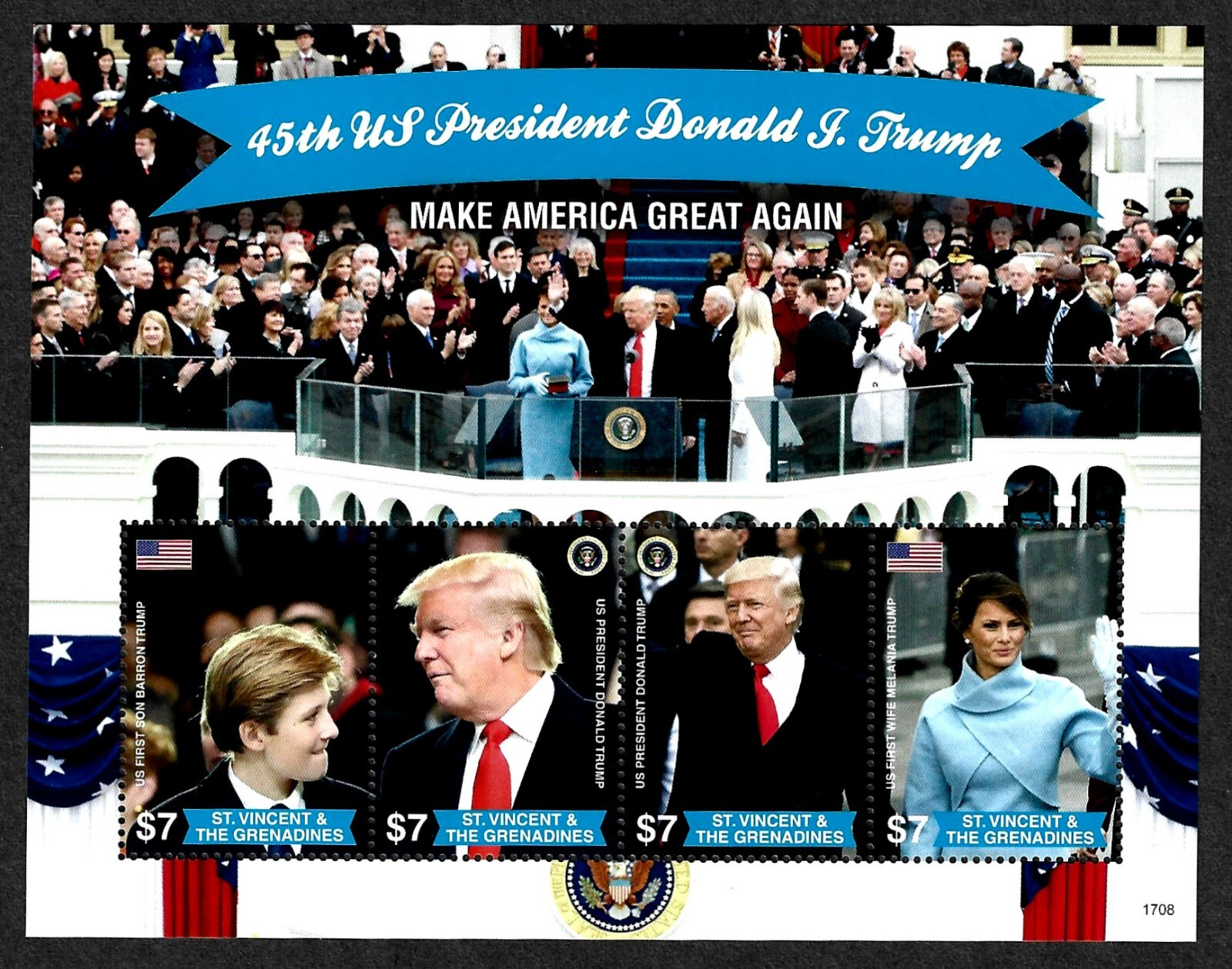 ST. VINCENT GRENADINES, YEAR 2017 MNH DONALD TRUMP INAUGURATION MINI SHEET, MAGA