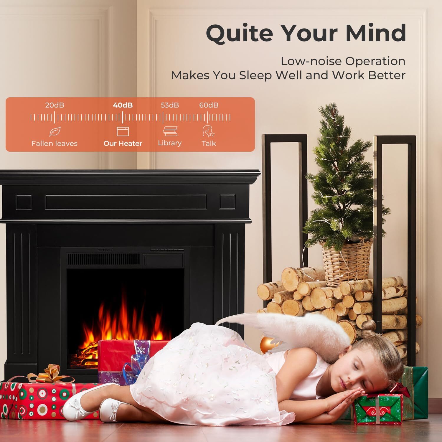 43” Corner Electric Fireplace Mantel Wooden Surround Firebox, TV Stand,Remote