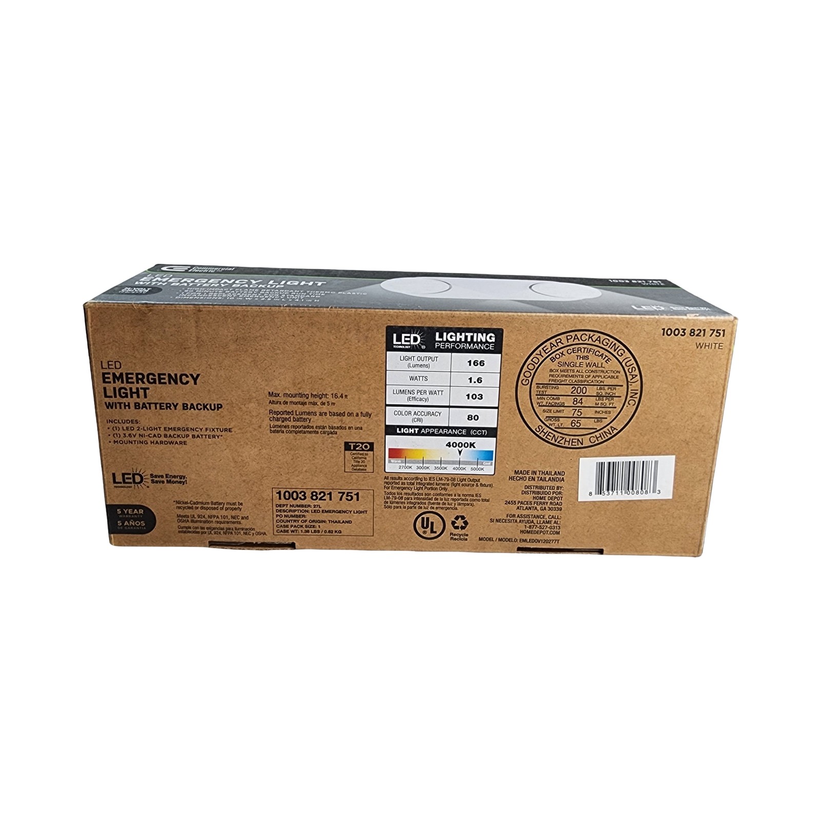 Commercial Electric LED Emergency Light Fixture with Battery Backup 120/277V