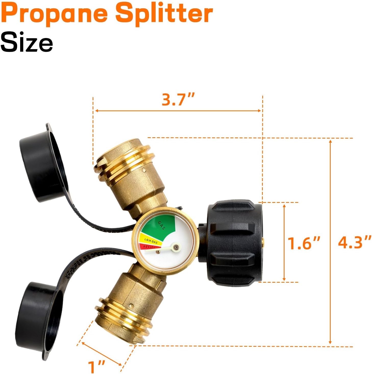 Propane Tank Y Splitter Adapter 2 Way LP Gas Tee Connector With Gauge