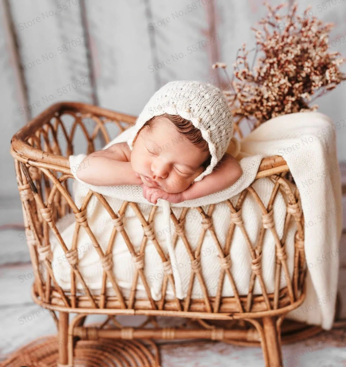 Newborn Photography Props Baby Basket Rattan Baby Bed Weaving Baskets Wooden