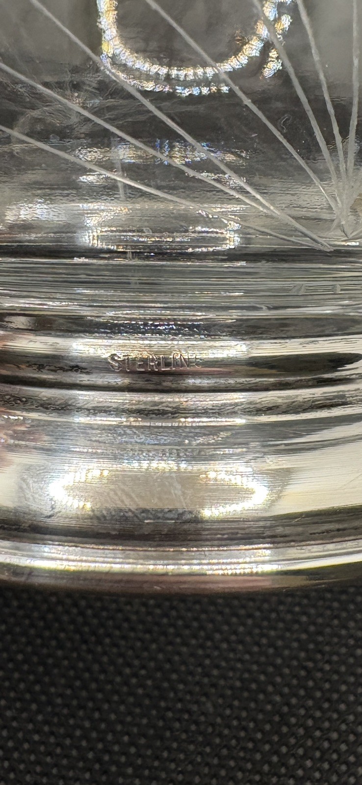 Floral Vintage Etched Glass Divided condiment Bowl with Sterling Silver Base