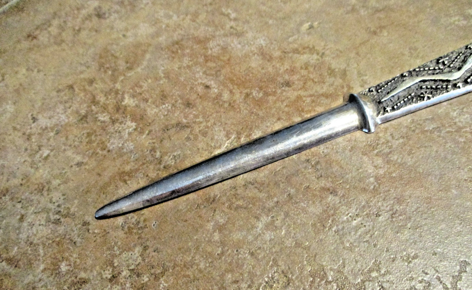 7" TOP SHELF !!! Vintage Navajo Sterling Turquoise Sandcast LETTER OPENER