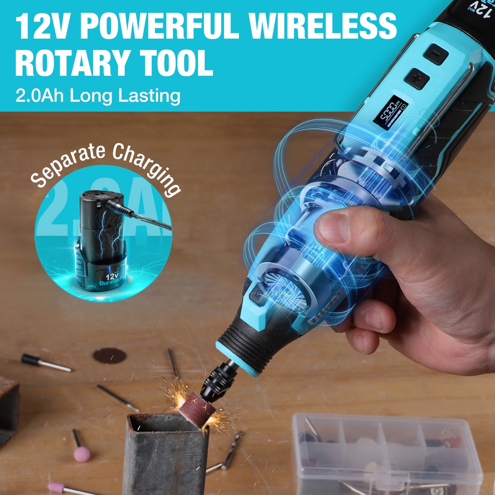 12V Cordless Rotary Tool Kit with 118PCS Accessories 2.0Ah Rechargeable Battery