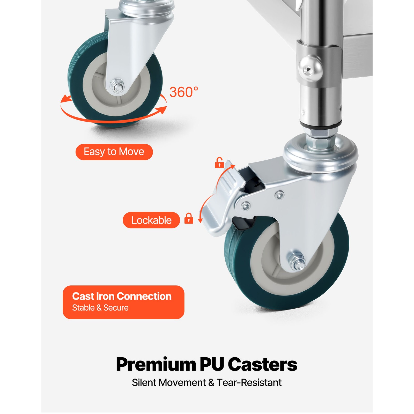 Uimoso Stainless Steel 2-Tier Rolling Lab Utility Cart Medical Lockable Wheels