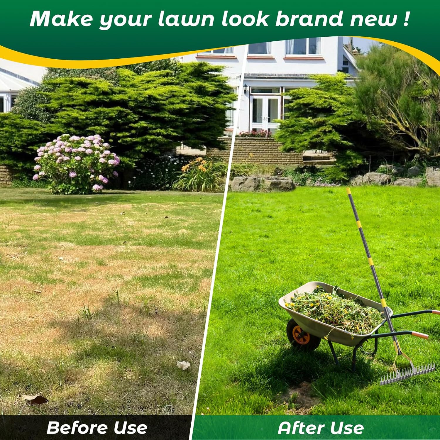 Thatch Rake,55 Inch Heavy Duty Lawn Thatching with Adjustable Stainless Steel Ha