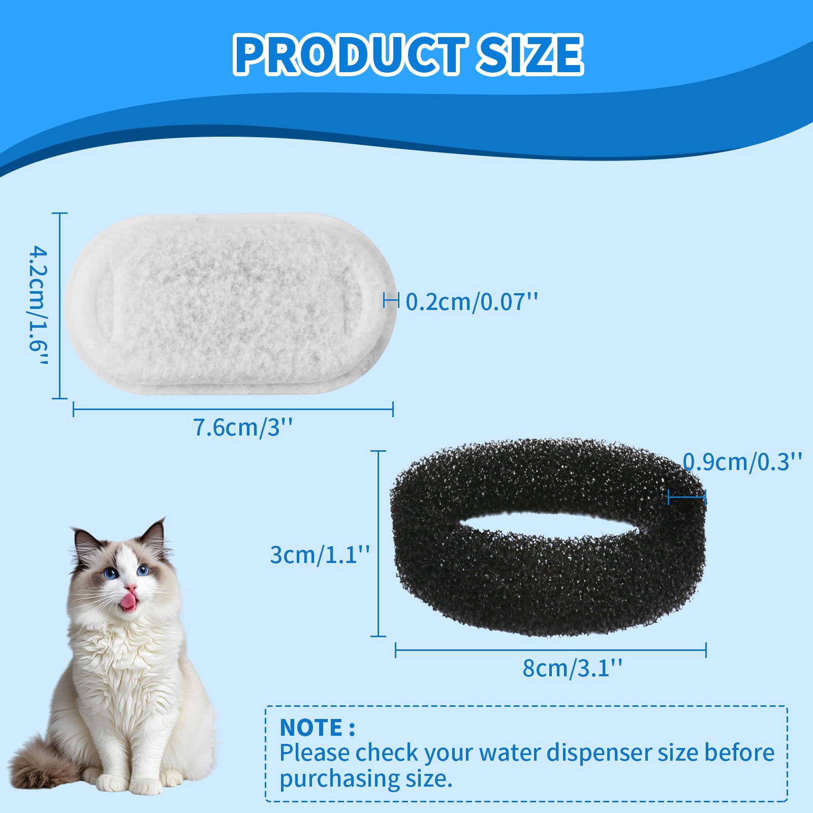 32pcs Pet Cat Water Fountain Filters Replacement for 67/108/135oz Replacement