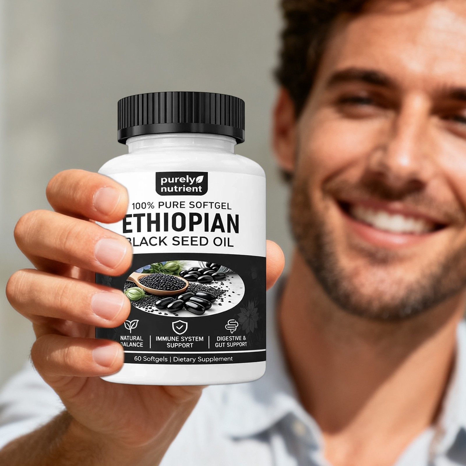 Ethiopian Black Seed Oil Softgels |4.64% Thymoquinone |Gluten-Free, 60 capsules