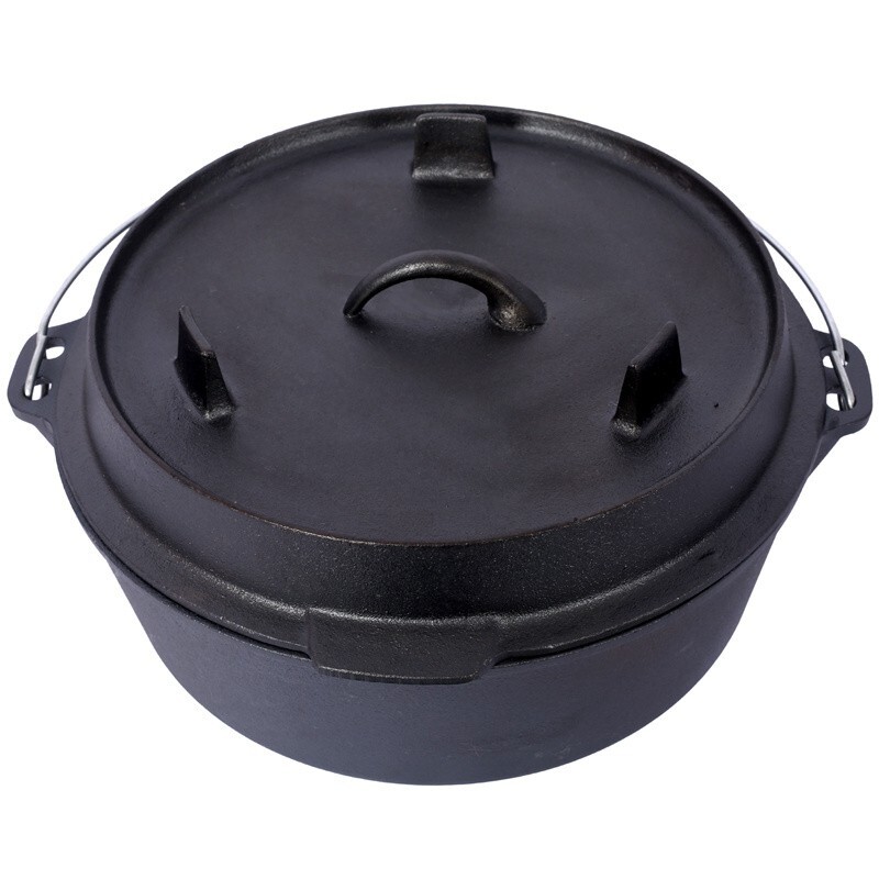 Pre-Seasoned Cast Iron Dutch Oven w/Skillet Lid Outdoor Camping Deep Pot 6 Quart