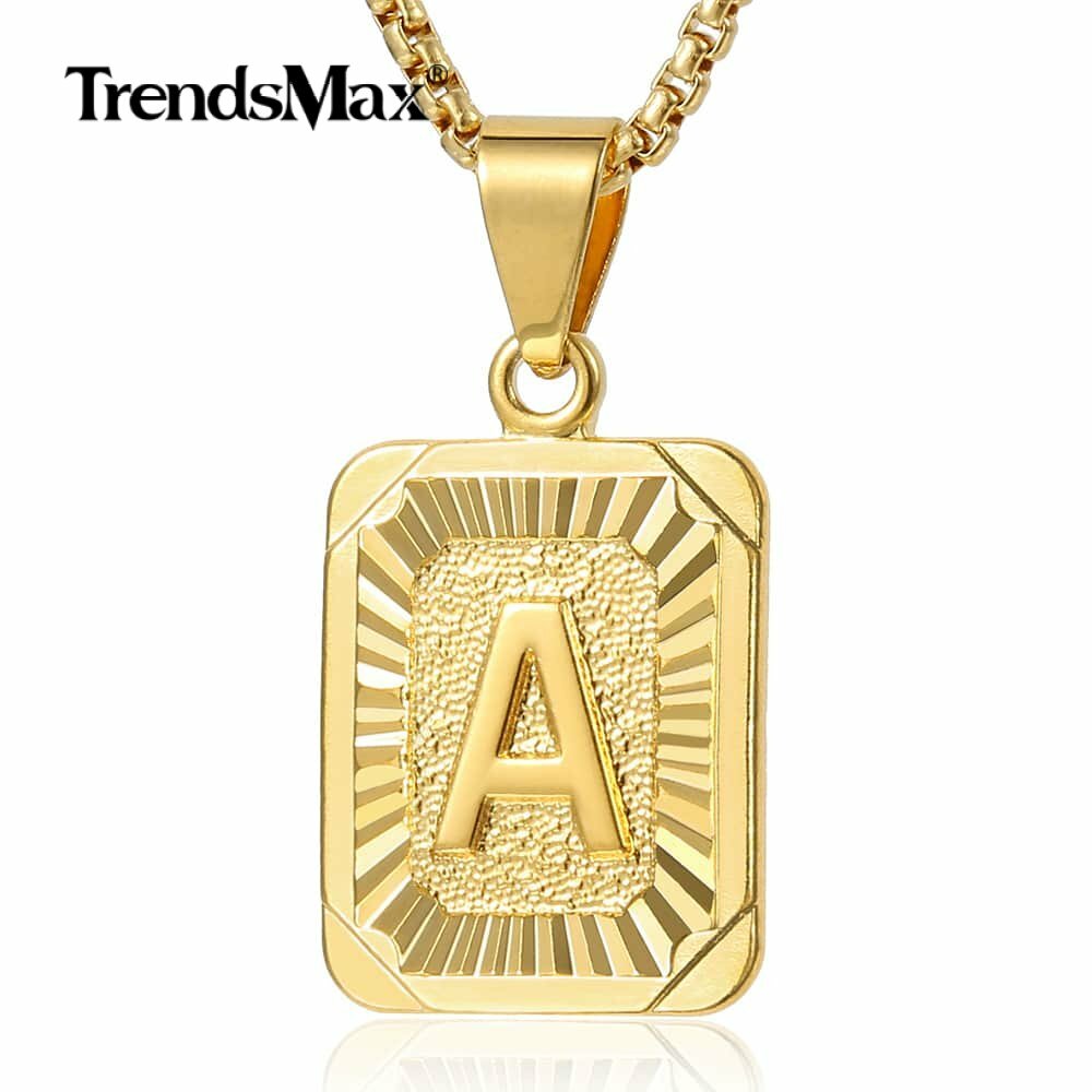14K Gold Plated Initial Letter A-Z Pendant Necklace Choker for Mens Womens Chain