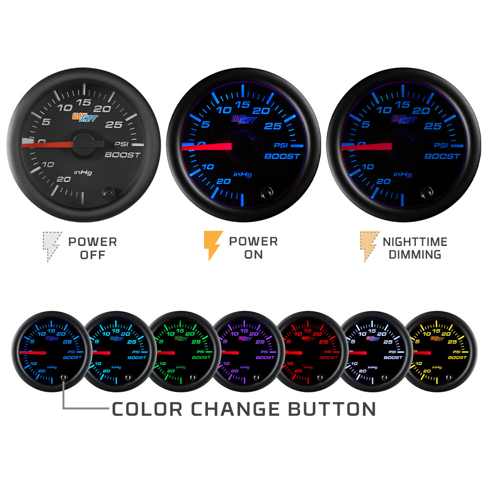 GlowShift 52mm Black 7 Color Boost & Oil Pressure & Air Fuel Ratio - 3 Gauge Set