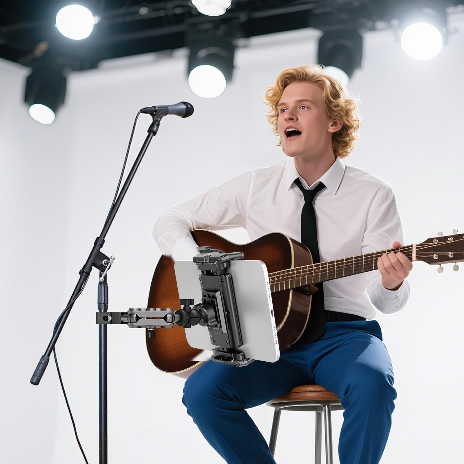 Heavy Duty iPad Tablet Phone Holder Clamp for Mic Stand Bike Treadmill Peloton