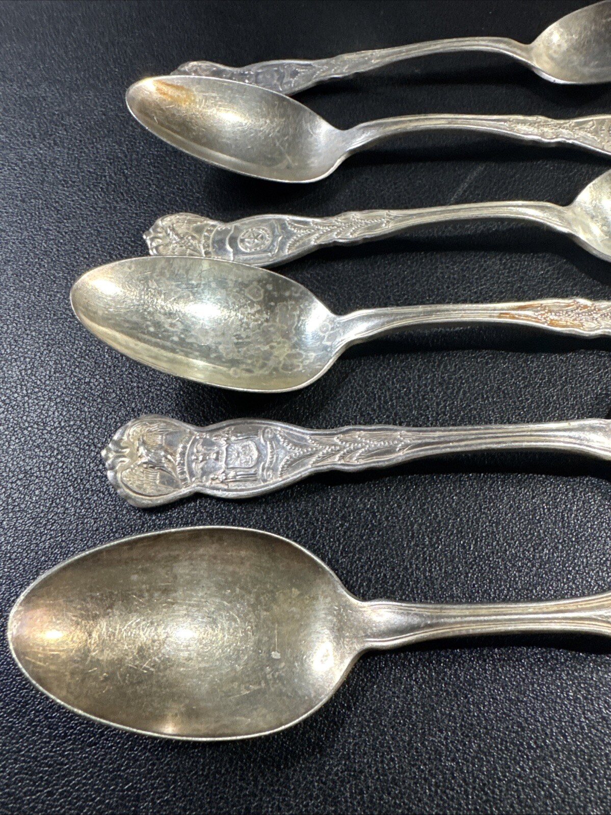 6 VTG WM Rogers International IS Silver Plated State Spoons NYx2, IL, TX, NJ, CA