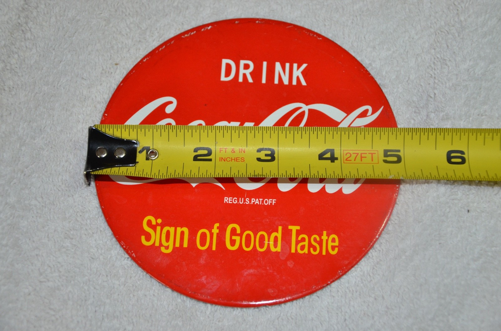 VINTAGE 1950'S COCA COLA PORCELAIN GAS SODA BEVERAGE SERVICE STATION SIGN 5"