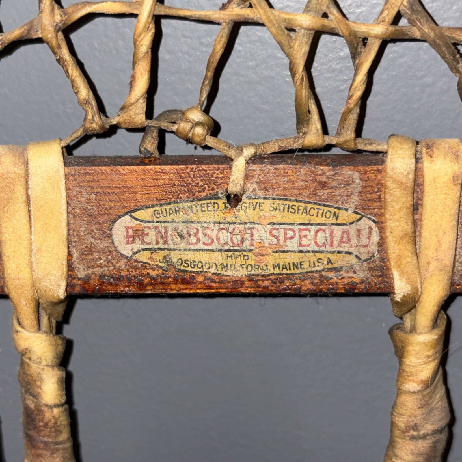 NICE PAIR OF ANTIQUE WOOD WOODEN SNOWSHOES PENOBSCOT SPECIALS MAINE