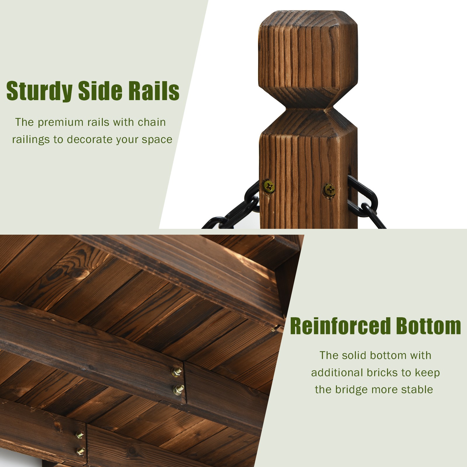 Costway 5 ft Wooden Garden Bridge Arc Footbridge Stained Finish Walkway w/Rails