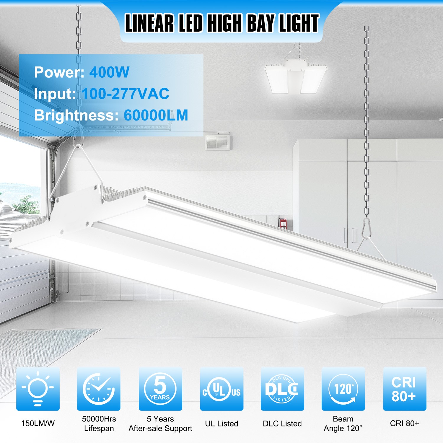 Super Bright 400W 60000LM 2.2FT LED Linear High Bay - Shop Warehouse Lighting